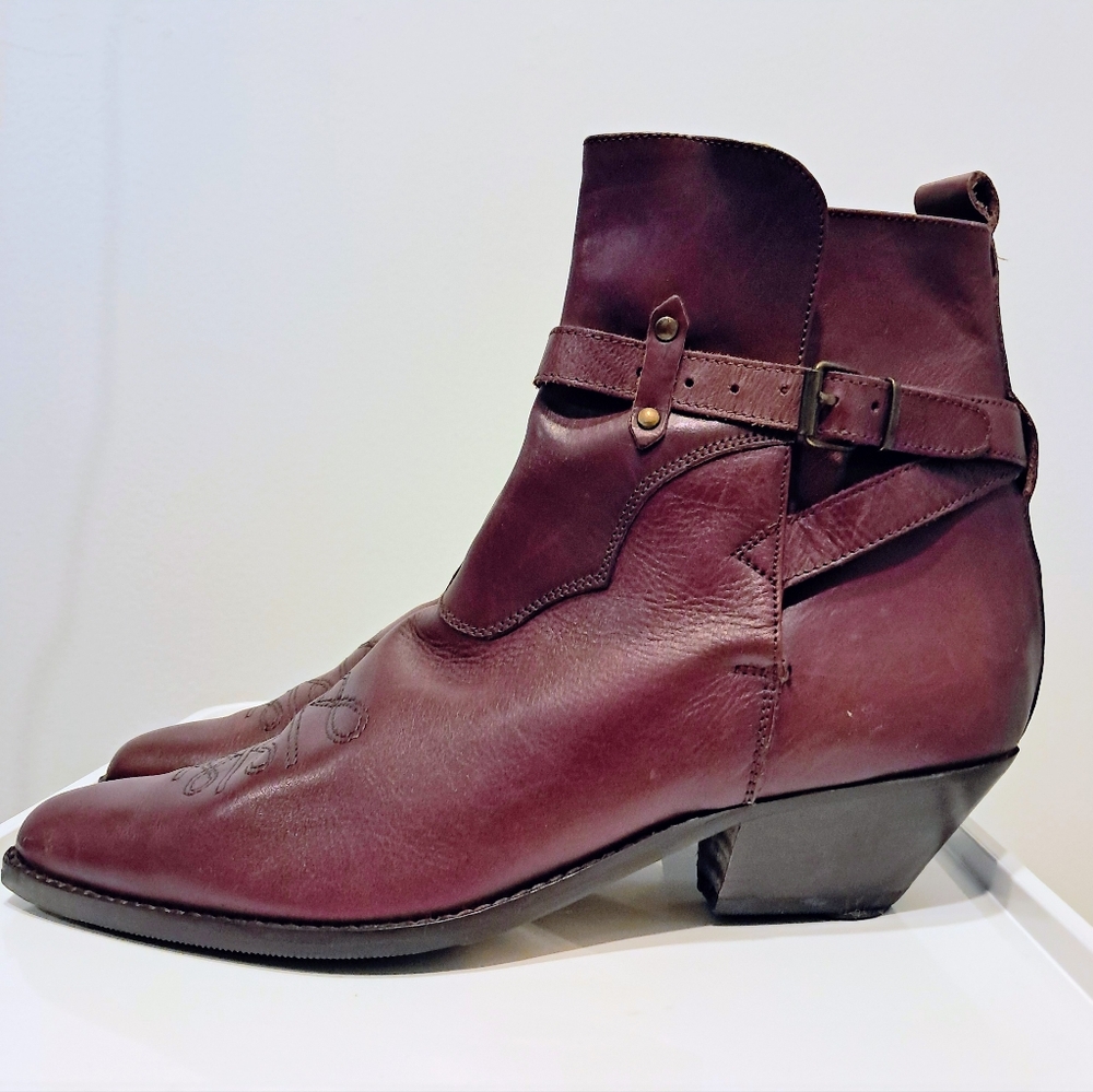 Vintage Nordstrom Women's Western Brown Leather Ankle Boots | Size 10